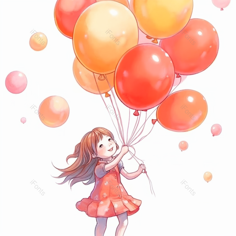 红裙一个女孩小孩抓住气球绳子欢乐气球飘起来纯洁可爱插画,插画/手绘图,插画/手绘图库,插画/手绘图下载,插画/手绘